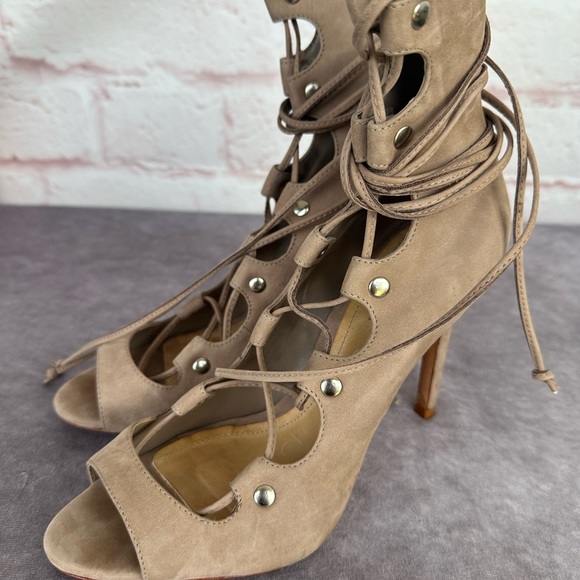 Schutz Suede Gladiator Lace Up Heels Tan 8.5 - Picture 2 of 7